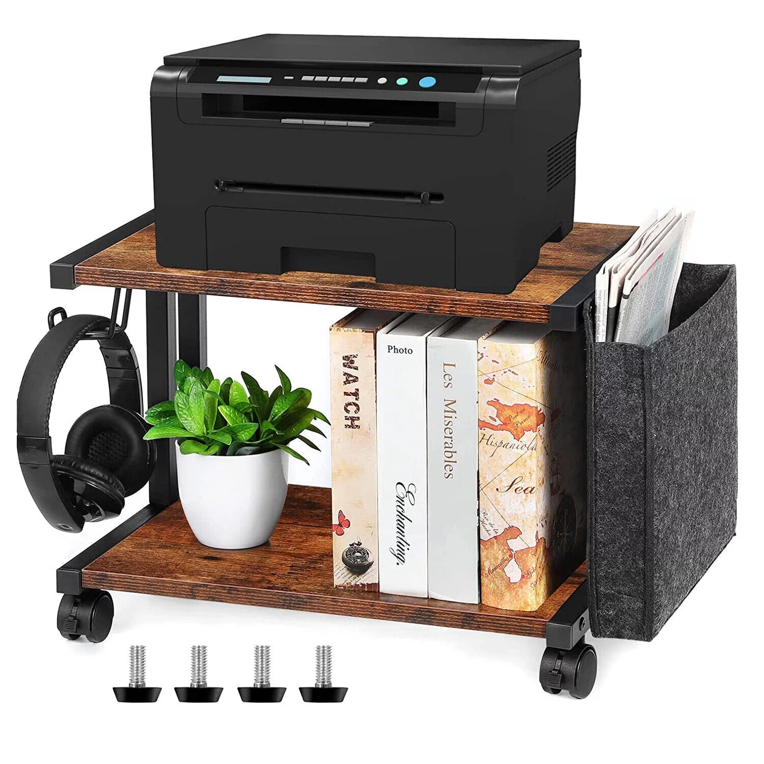 Mobile Printer Stand with Storage Under Desk U80104