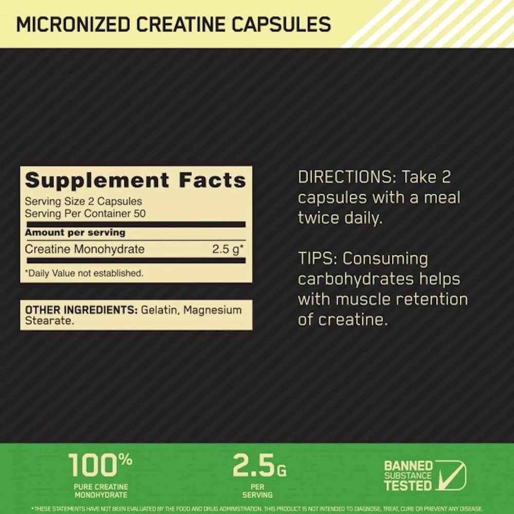 Micronized Creatine Monohydrate Capsules, 2.5g Per Serving, 100 Count I89292