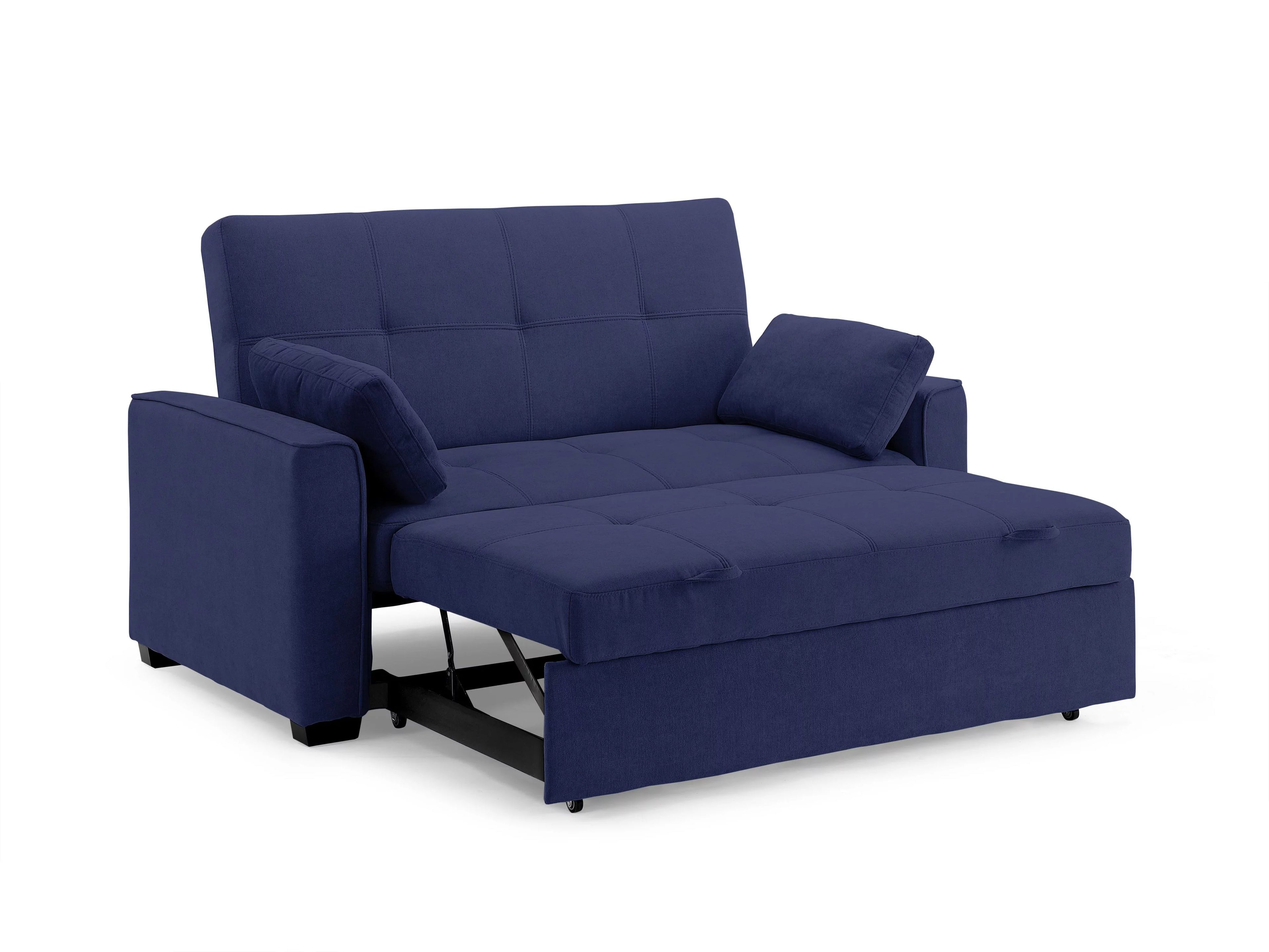 Chenille Sleeper Sofa with Accent Pillows, Full Size, Navy O10970