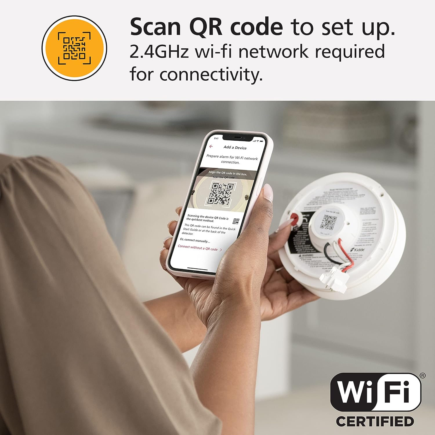 Smart Smoke Detector & Indoor Air Quality Monitor, WiFi, Hardwired with Battery Backup Z68482