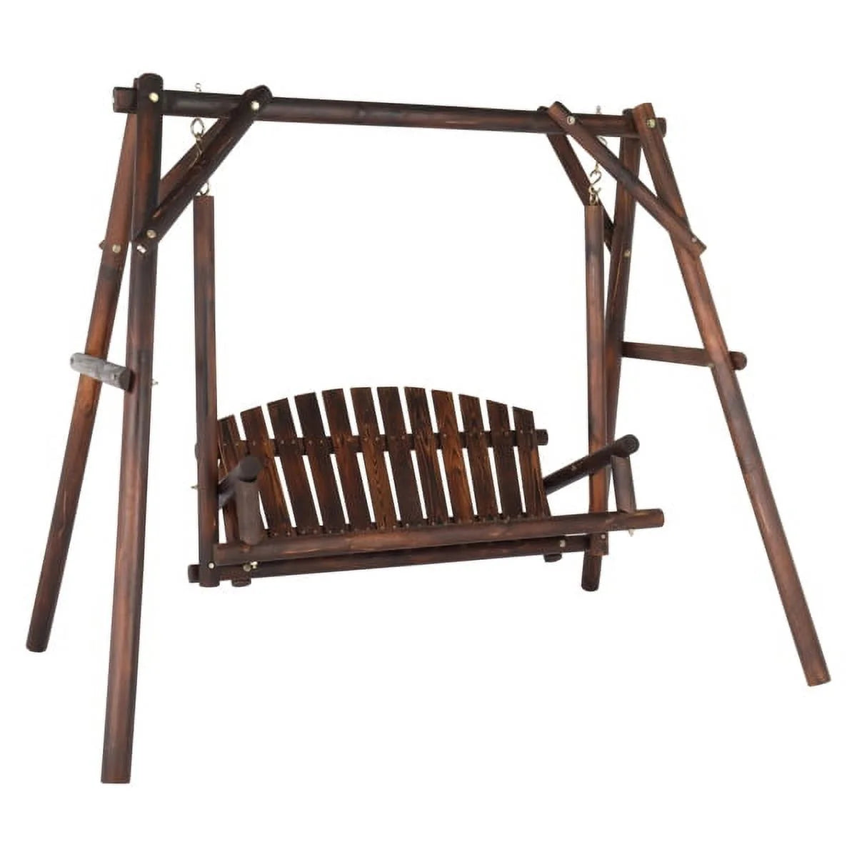Hardwood Patio Swing with Stand for 2 Person, Carbonized L558