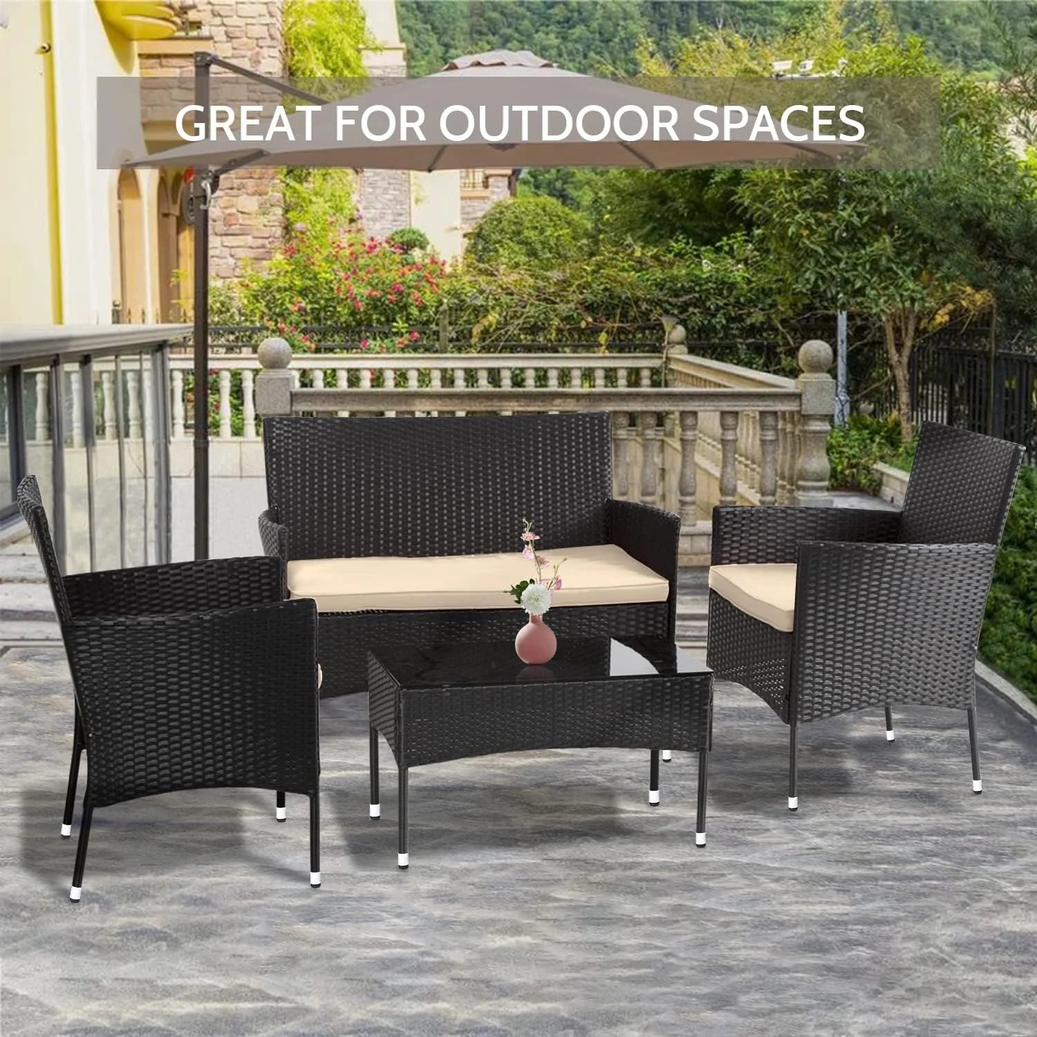Outdoor Rattan Patio Furniture Set 4 Pieces W212