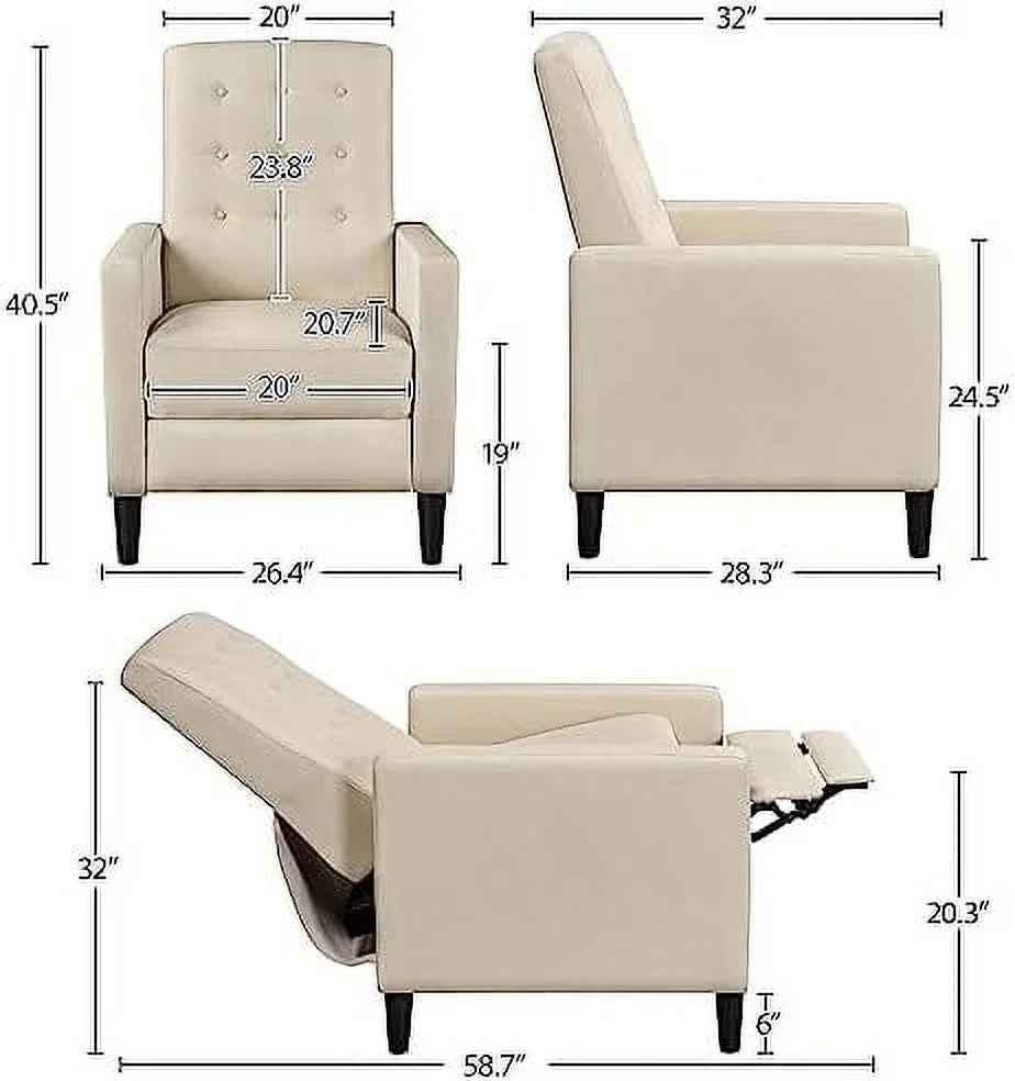 Mid-Century Modern Fabric Recliner Chair with Thicker Seat Cushion H1641