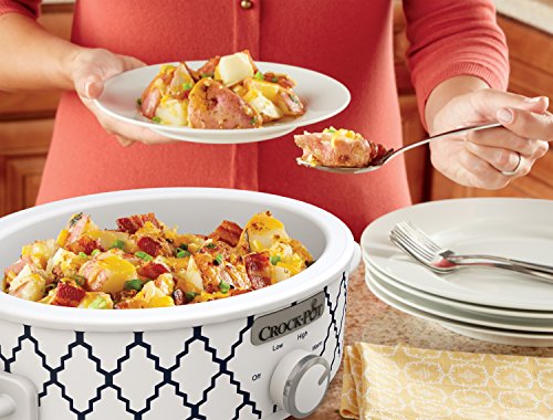 Small 2.5 Quart Casserole Slow Cooker, White/Blue U46112