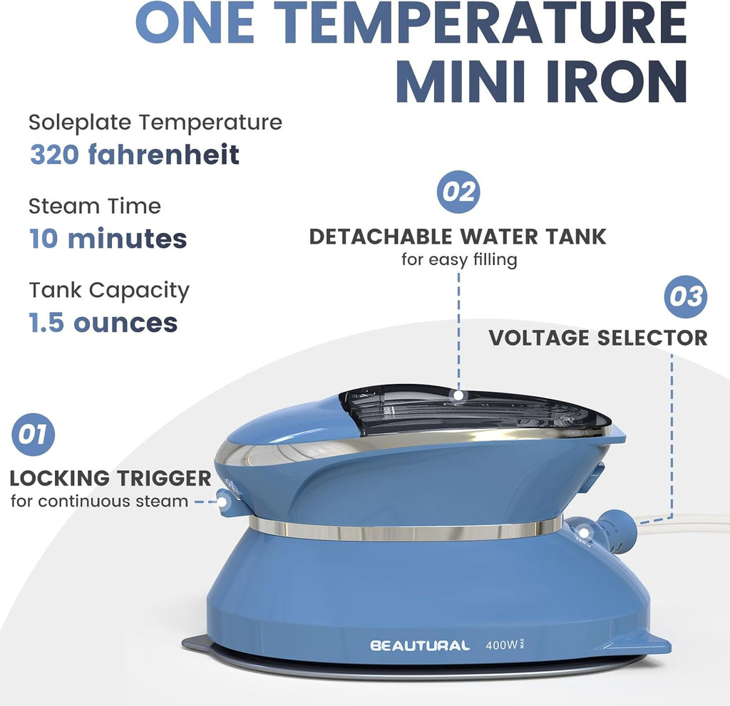 Mini Travel Steam Iron for Clothes with Dual Voltage, Non-Stick Soleplate Z9402