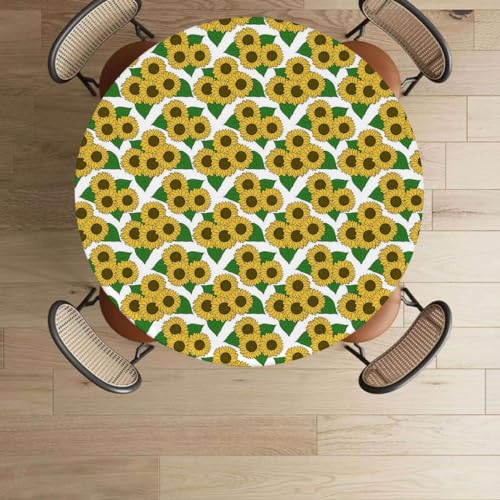 Fitted Round Tablecloth with Elastic Edge, Waterproof Oil-Proof, Fits 40"-44" Diameter Tables Y4601