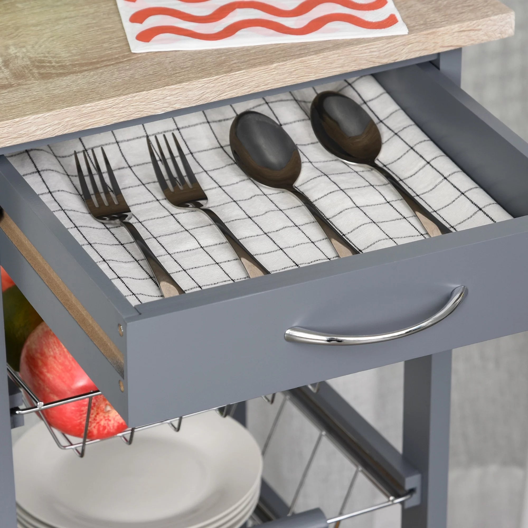 Rolling Kitchen Island Cart with Storage and Wire Baskets, Gray E341732