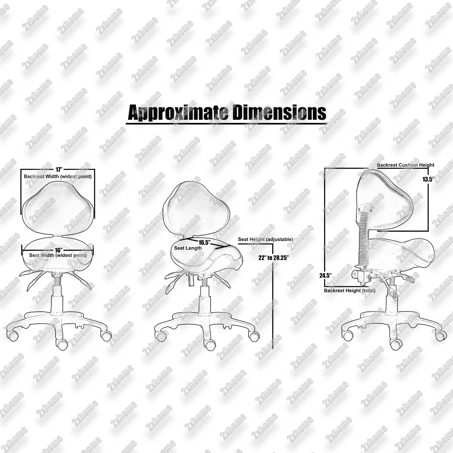 Ergonomic Saddle Stool with Back and Padded Seat, Adjustable Swivel Chair, Black C410814