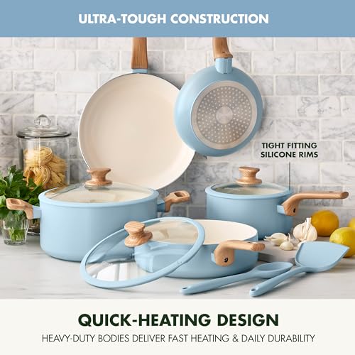 10 Piece Cookware Pots and Pans Set, Ceramic Nonstick, Induction O344285