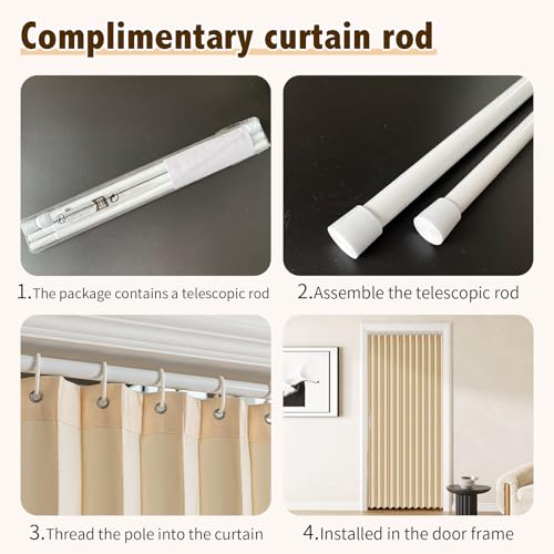 Magnetic Pleated Door Curtain with Rod, Brown, 42" W x 78" L D357694