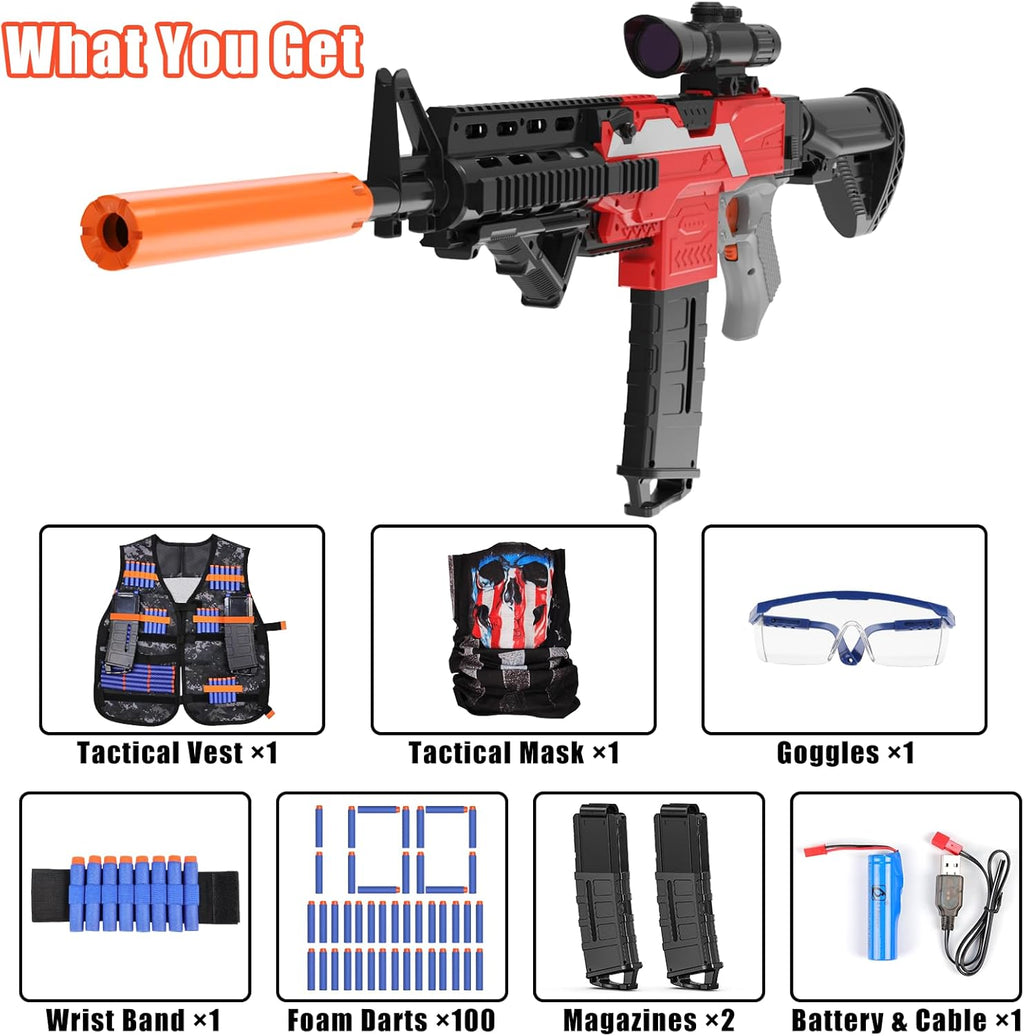 Toy Gun Sniper with Tactical Vest, 2 Clips and 100 Darts I176