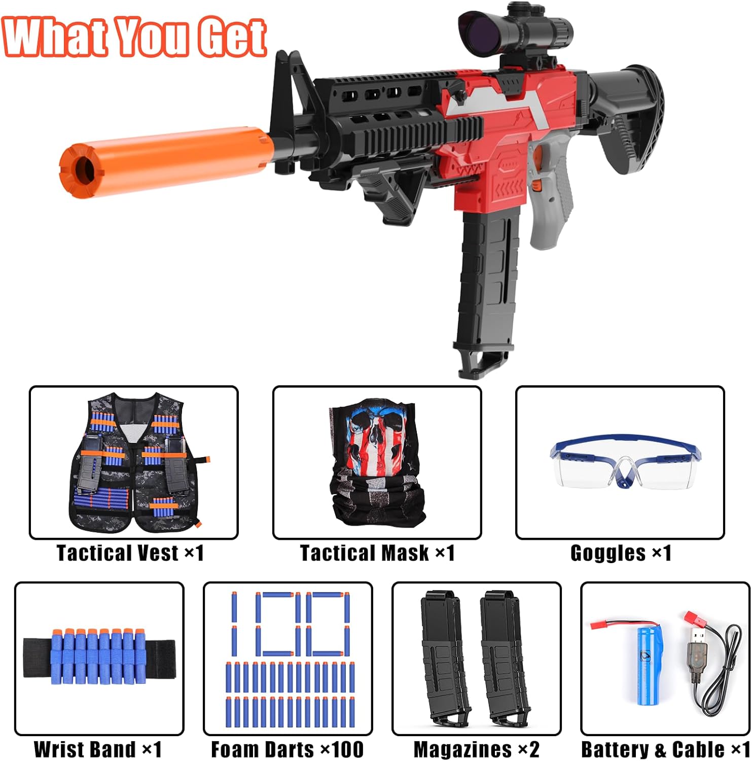 Toy Gun Sniper with Tactical Vest, 2 Clips and 100 Darts I176