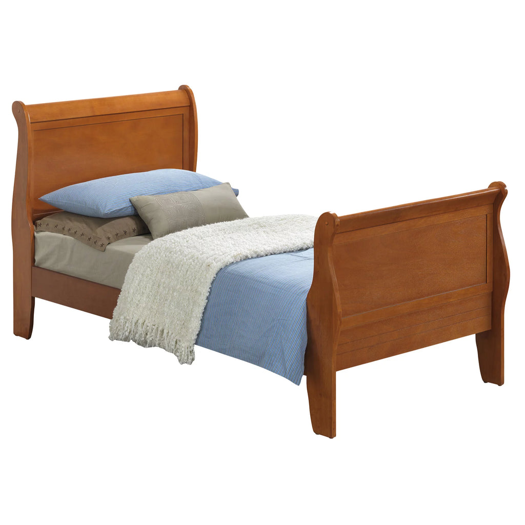 Twin Size Sleigh Bed with Headboard & Footboard, Oak J5116