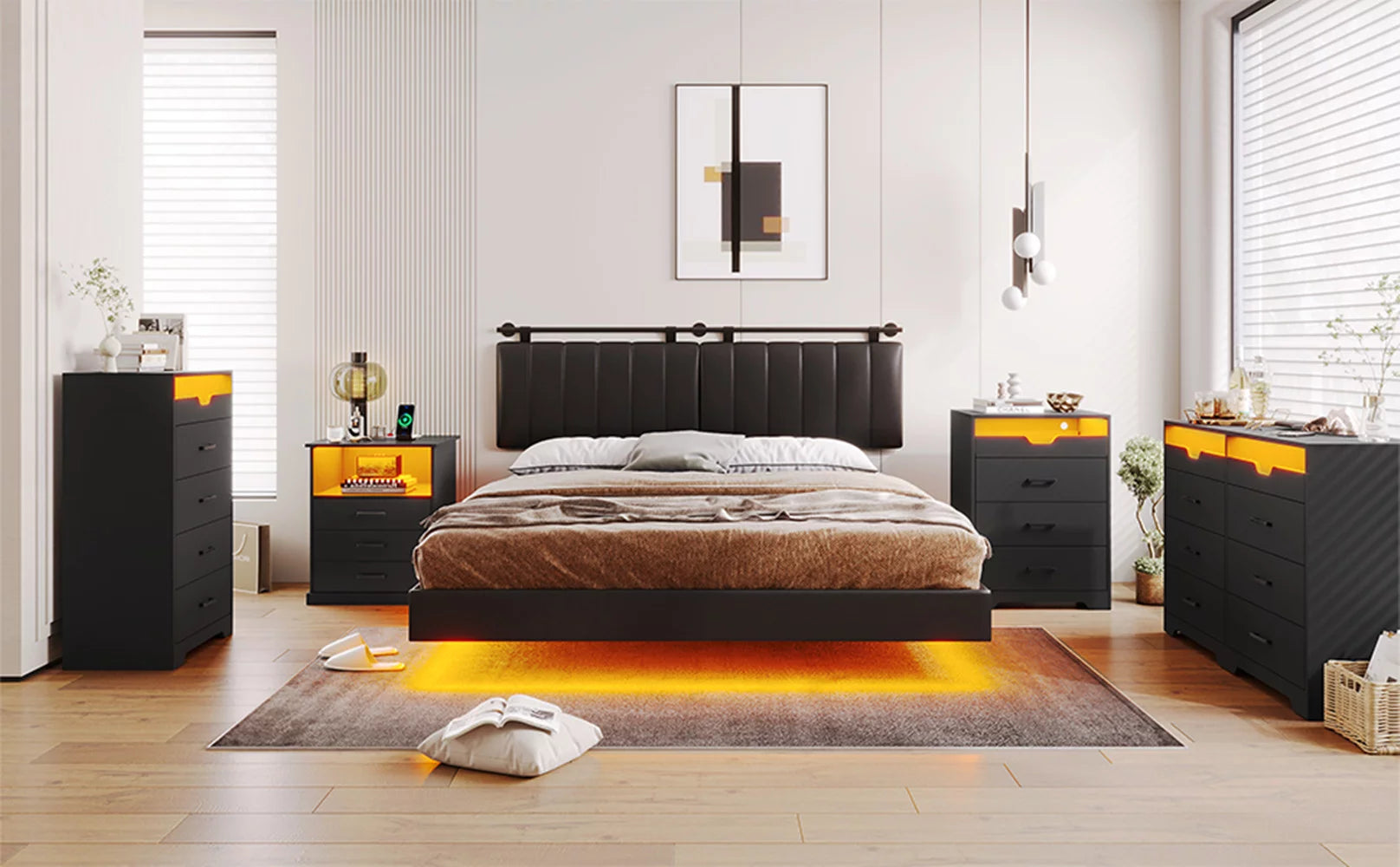 3 Drawers Dresser with LED Lights for Bedroom, Black P281