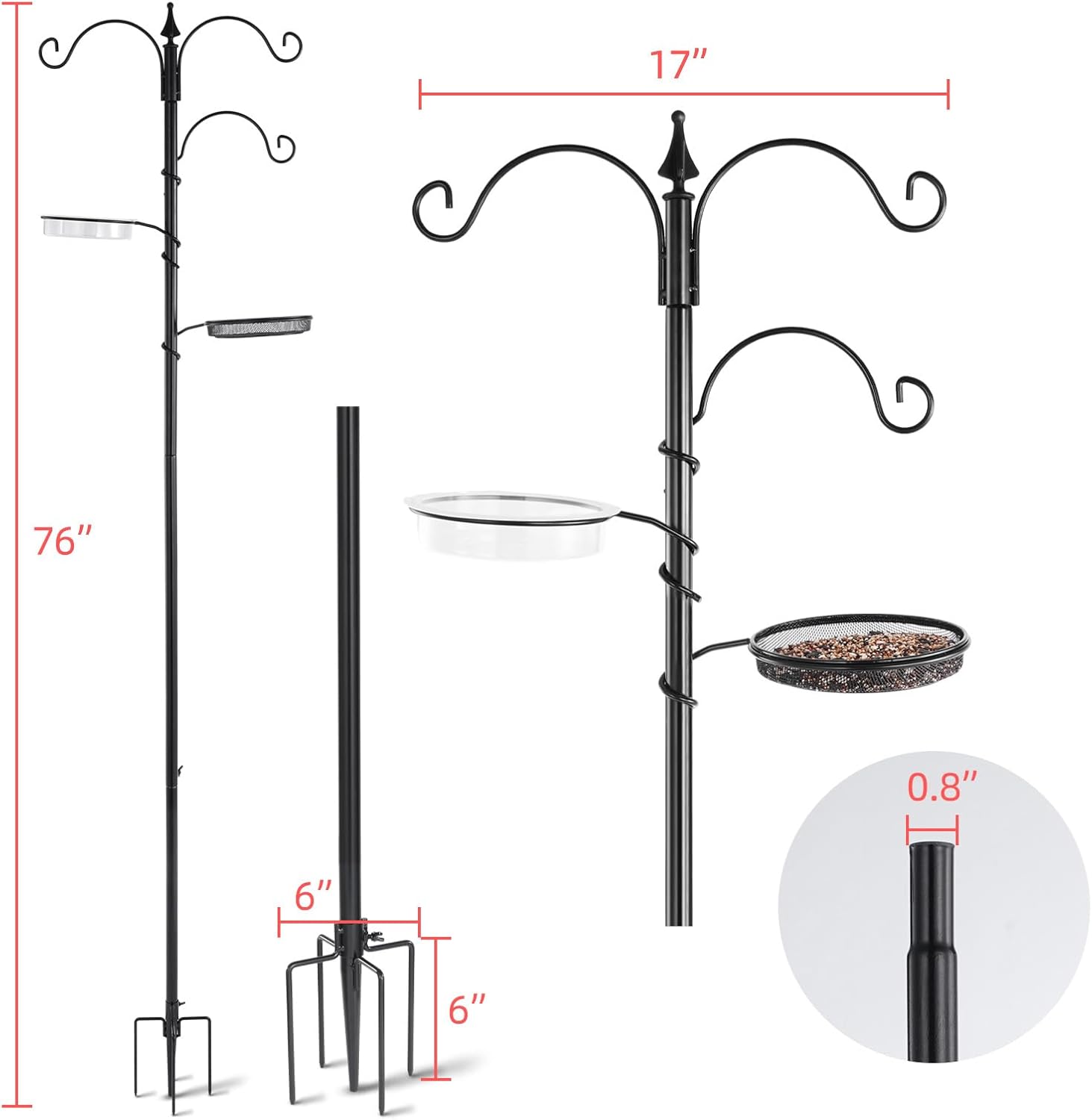 Bird Feeding Station Kit with 5 Prong Base, 77" Pole Q374