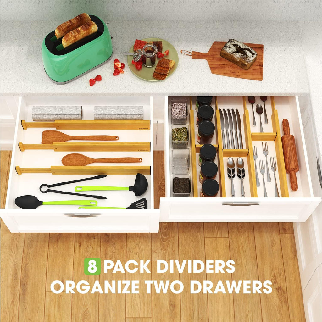 Bamboo Drawer Dividers 16pcs, Expandable 17-22 Inches J8301