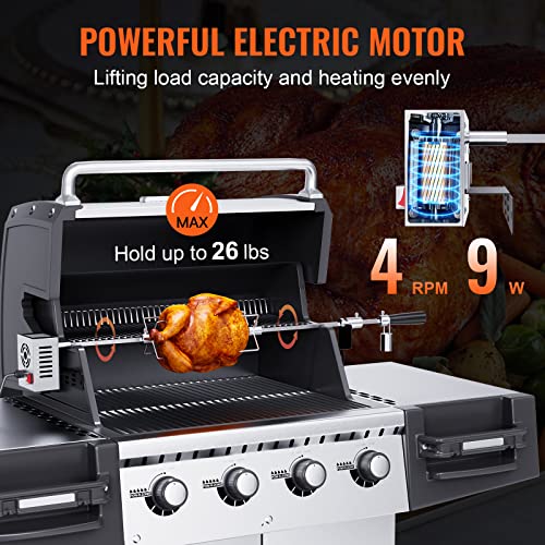 Universal Grill Rotisserie Kit, Electric BBQ Motor, Stainless Steel, 32"/39" Spit Rod H178