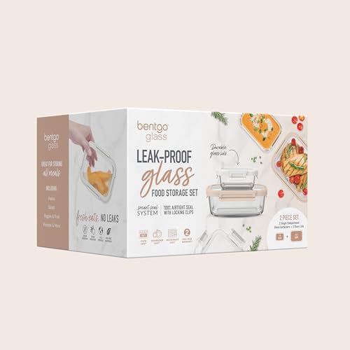 Glass Leak-Proof Food Storage Set - 4-Piece Stackable Meal Prep Containers with Airtight Lids V44457