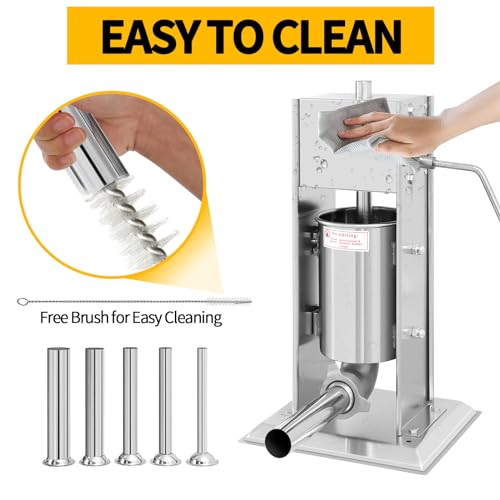 Vertical Sausage Stuffer 7L, Stainless Steel Meat Filling Machine with 5 Tubes N7201