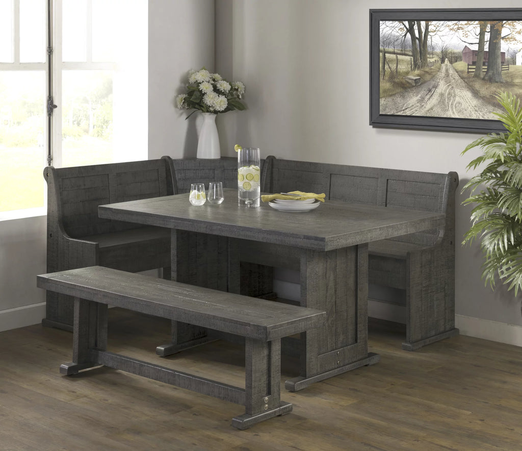 Dining Nook Table Set with Corner Storage Bench in Gray Wood H558