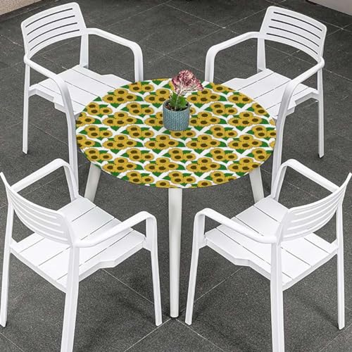 Fitted Round Tablecloth with Elastic Edge, Waterproof Oil-Proof, Fits 40"-44" Diameter Tables Y4601