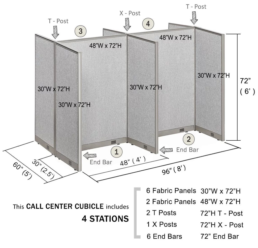 Office Cubicle Double 4 Stations with Partition Wall P117