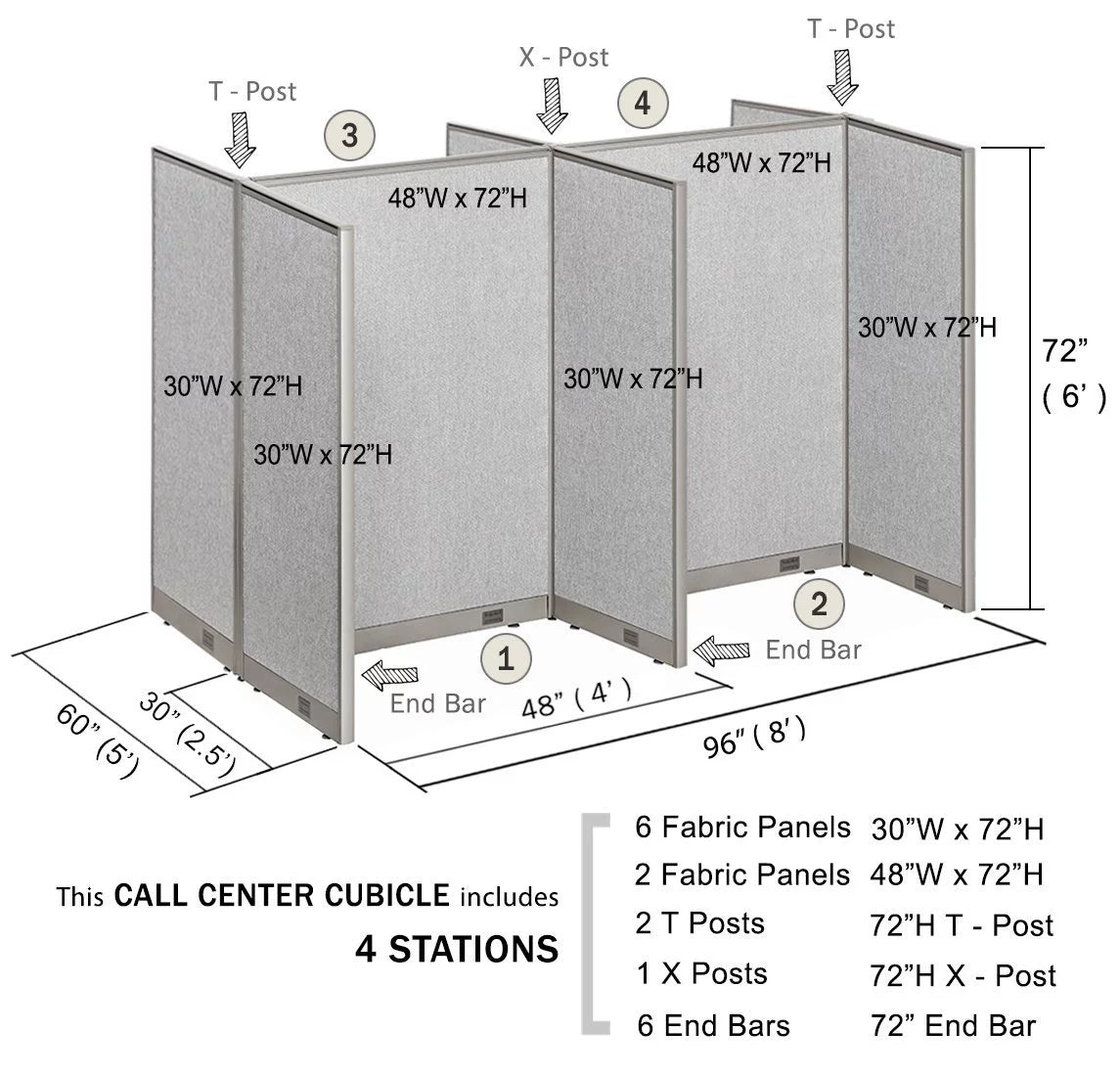 Office Cubicle Double 4 Stations with Partition Wall P117
