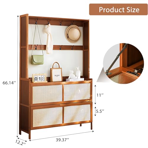 Bamboo Hall Tree with Shoe Storage and Coat Hooks P371522