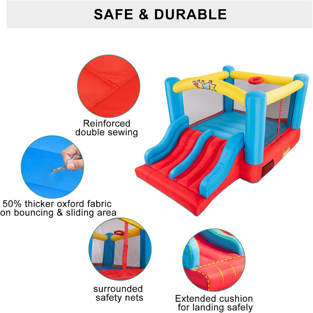 Inflatable Bounce House with Blower for Kids, Indoor Outdoor Bouncy Castle with Double Slide D81783