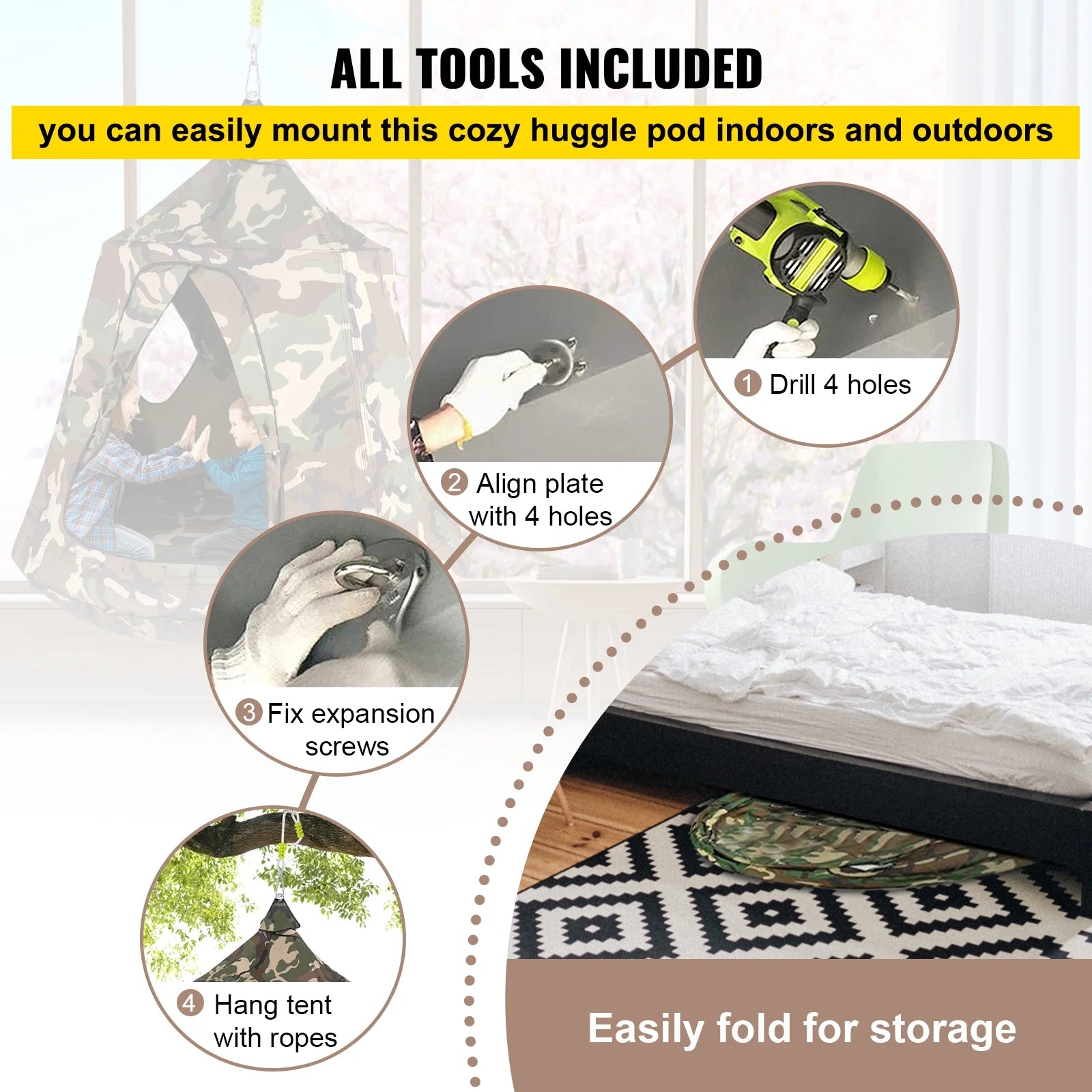 Hanging Tree Tent with LED Lights, Max 440 lbs T7262