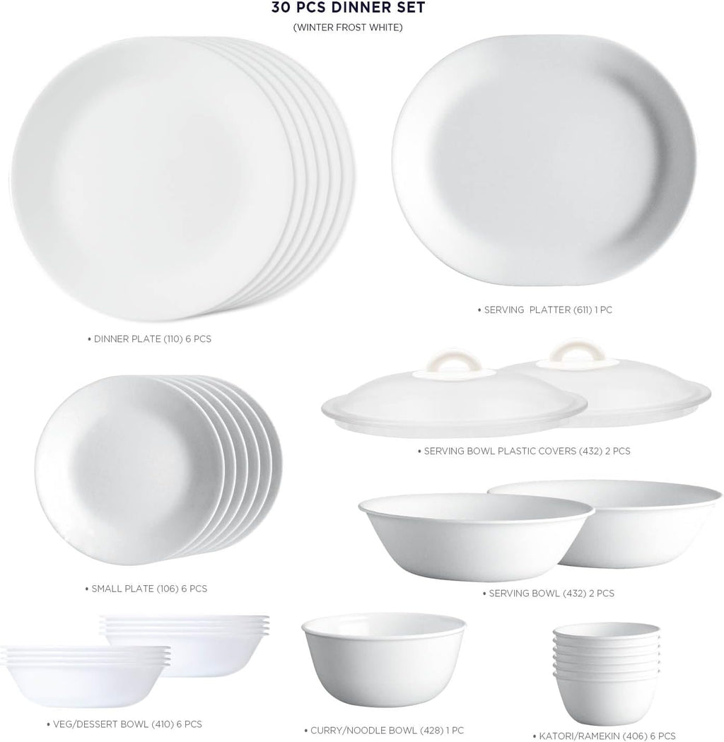 Winter Frost White Glass 30-Piece Dinner Set P913