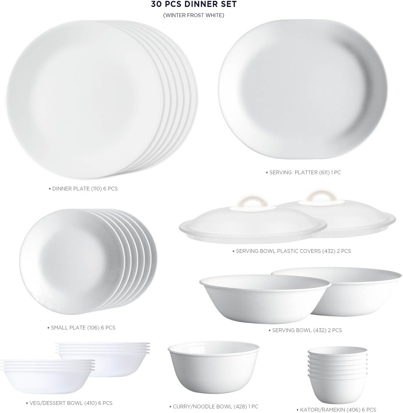 Winter Frost White Glass 30-Piece Dinner Set P913