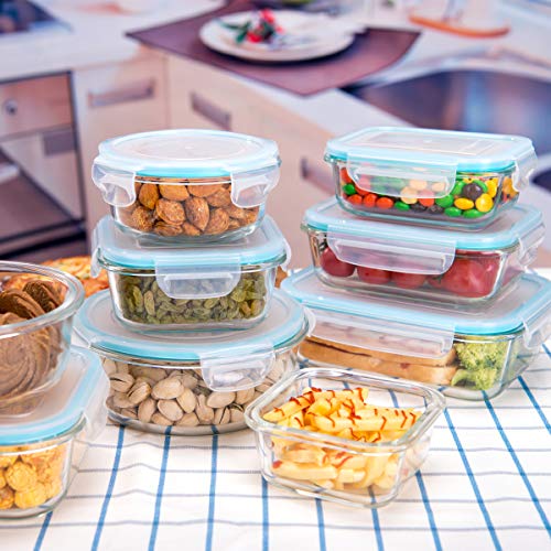 Glass Food Storage Containers with Lids, 18 Piece, BPA Free & Leak Proof W87310