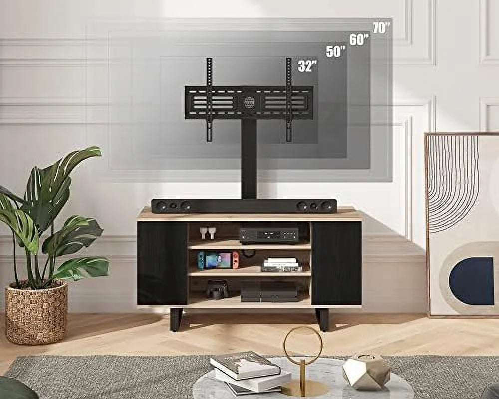 TV Stand with Mount for 32-70 inch TVs, Wood Console with LED Light, Swivel Floor Stand for Living Room X44332