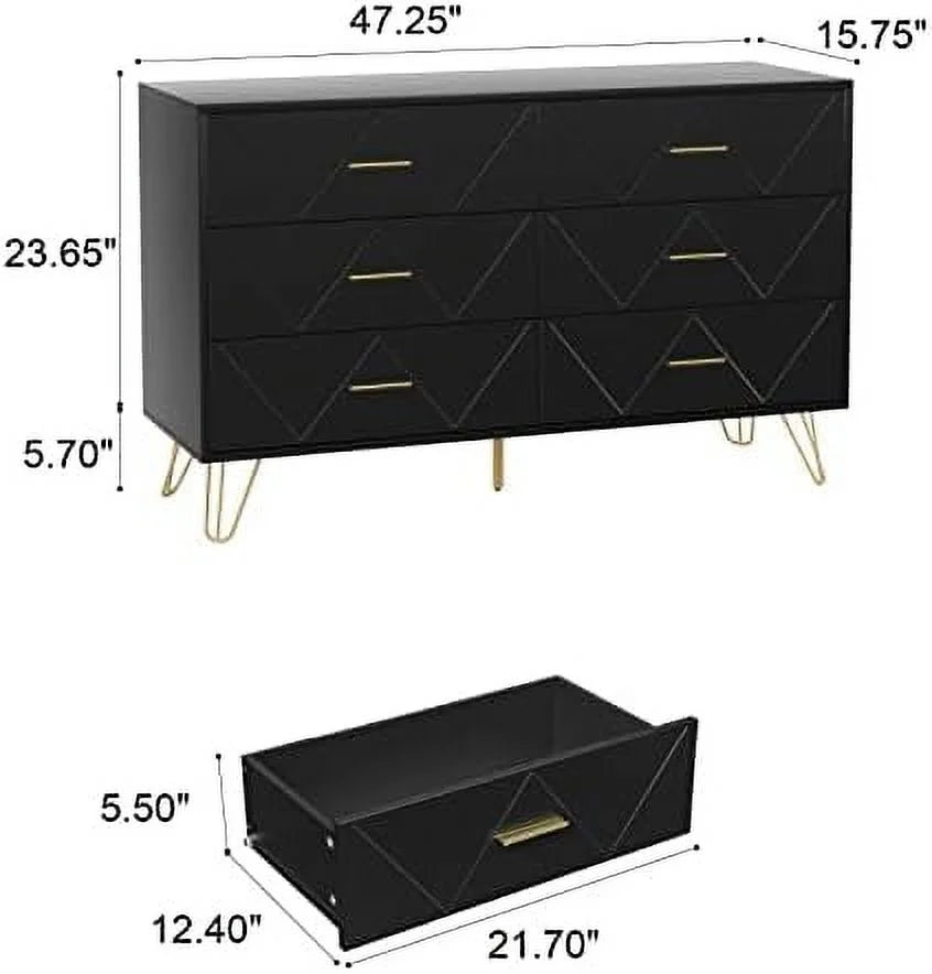 6 Drawer Dresser for Bedroom with Sturdy Frame C19291