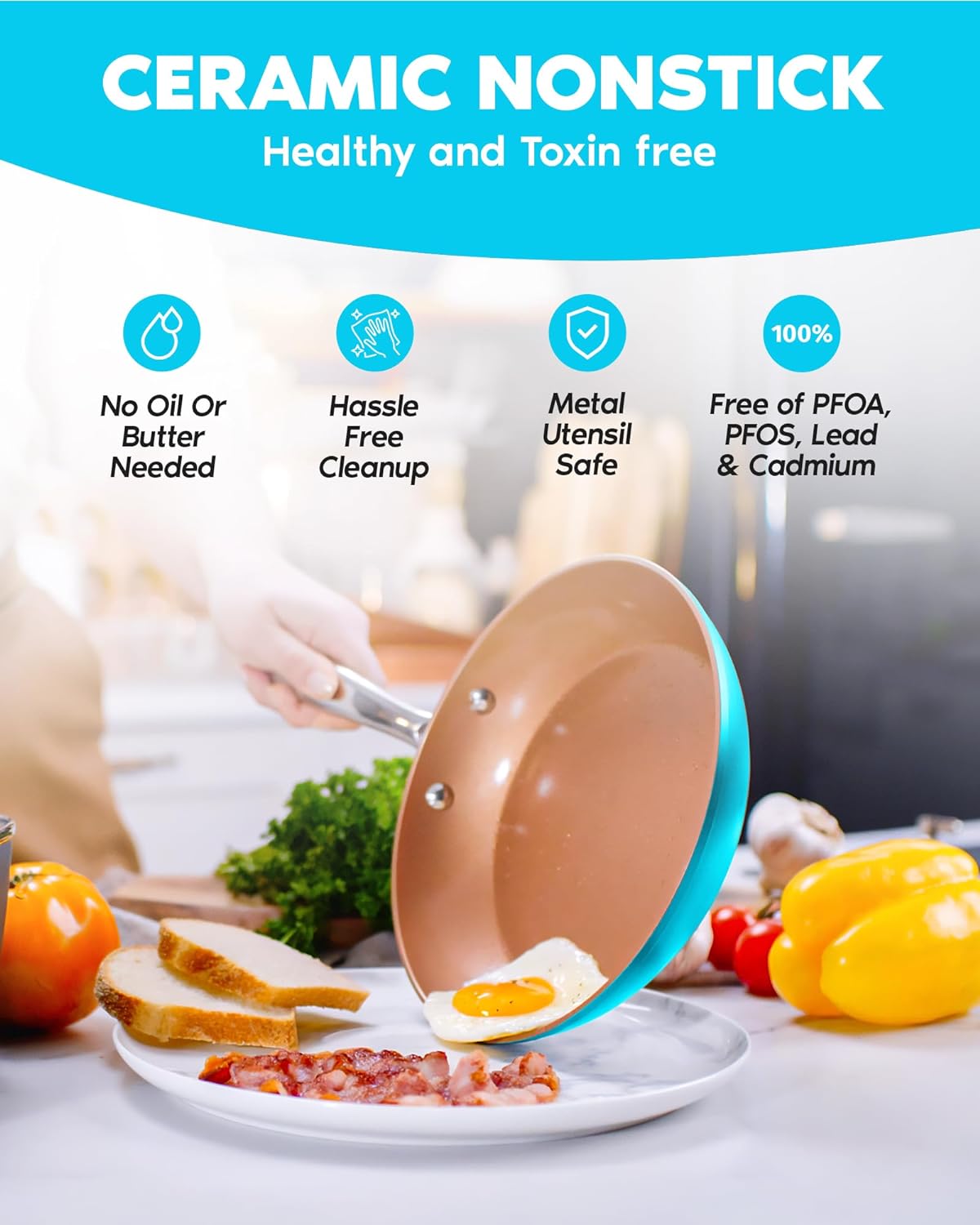 Copper Pots and Pans Set Nonstick Cookware with Ceramic Bakeware, Dishwasher and Oven Safe Z8931