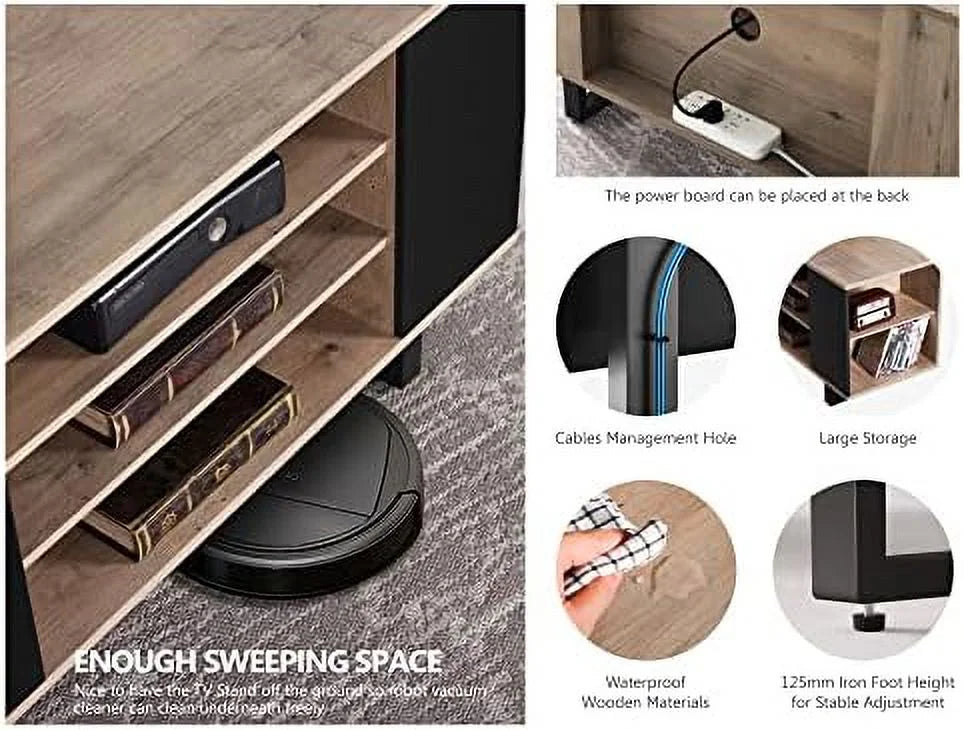 TV Stand with Mount for 32-70 inch TVs, Wood Console with LED Light, Swivel Floor Stand for Living Room X44332