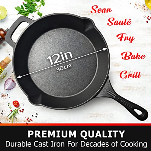 Pre-Seasoned Heavy-Duty Cast Iron Skillet 10-inch with Dual Handles E344013