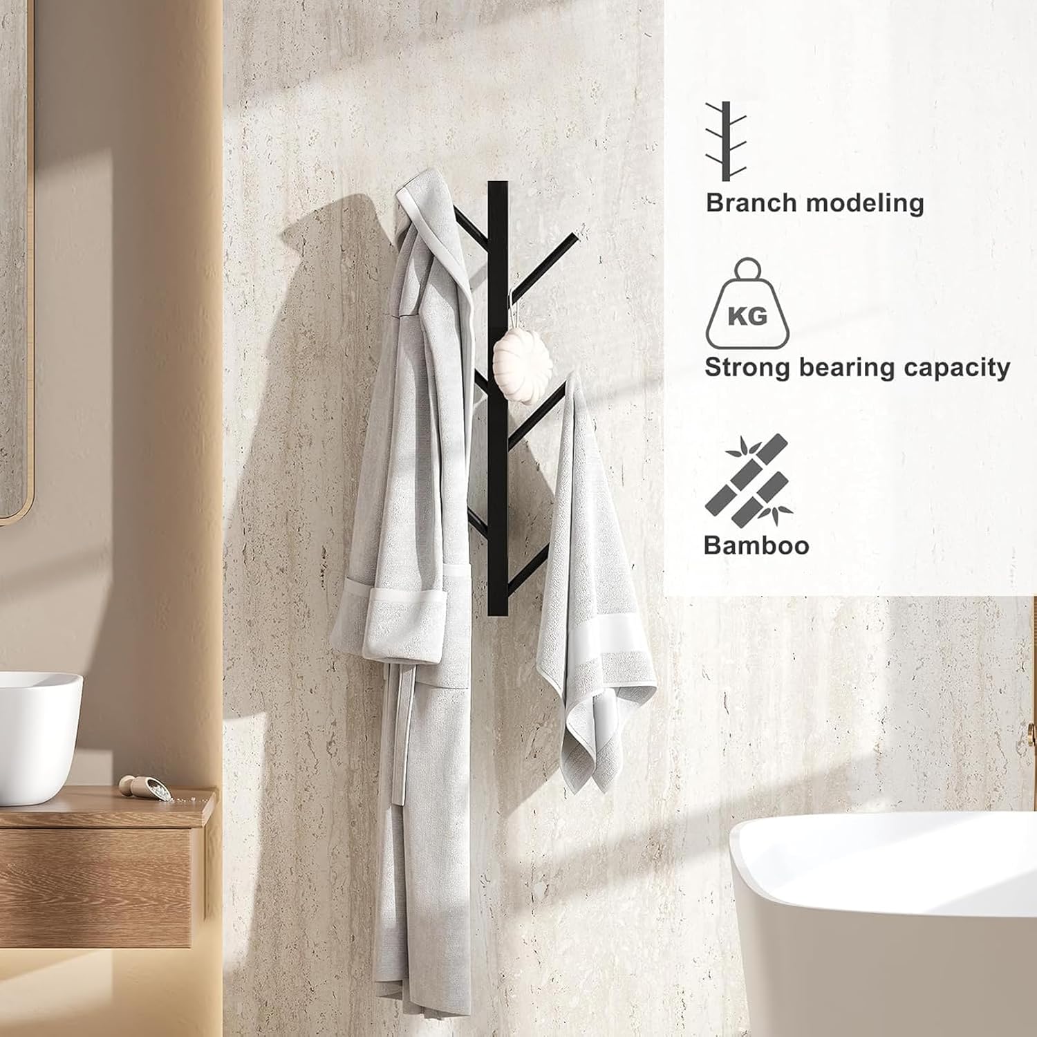 Wall Mount Coat Rack, Matte Black, 2 Pack K361
