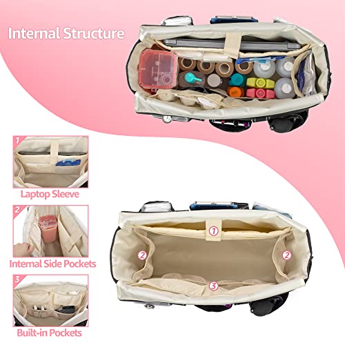 Nurse Tote Bag with Padded Laptop Sleeve and Multiple Pockets, Black Y904360