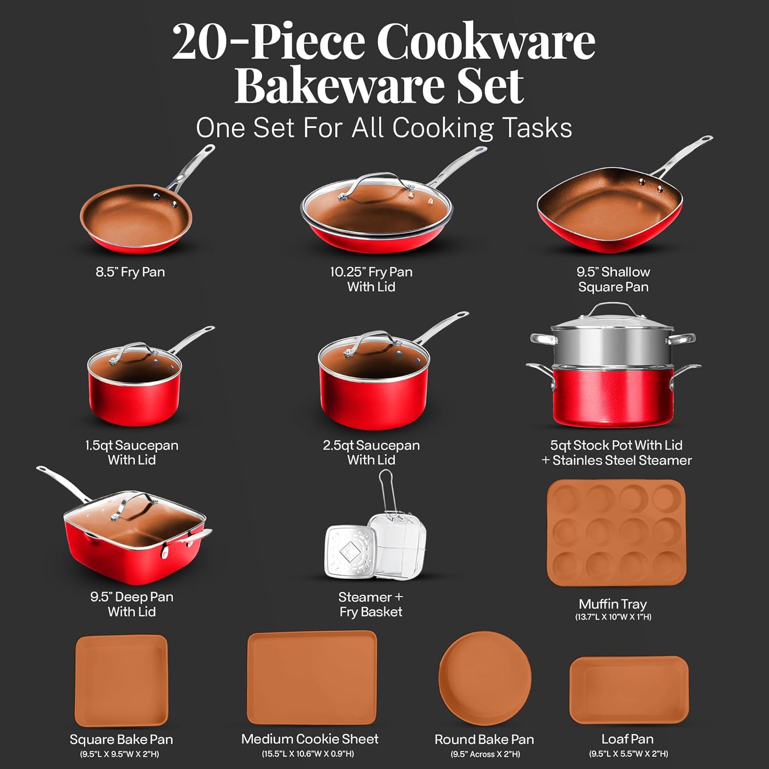 Nonstick Pots and Pans Set with Lids, Oven Safe H98429