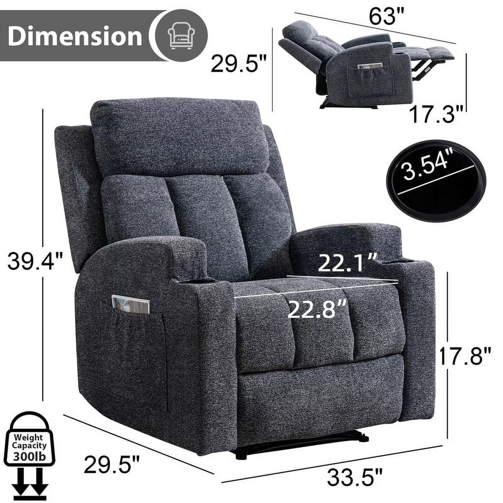 Manual Massage Recliner Chair with Heat and Cup Holders Q90042