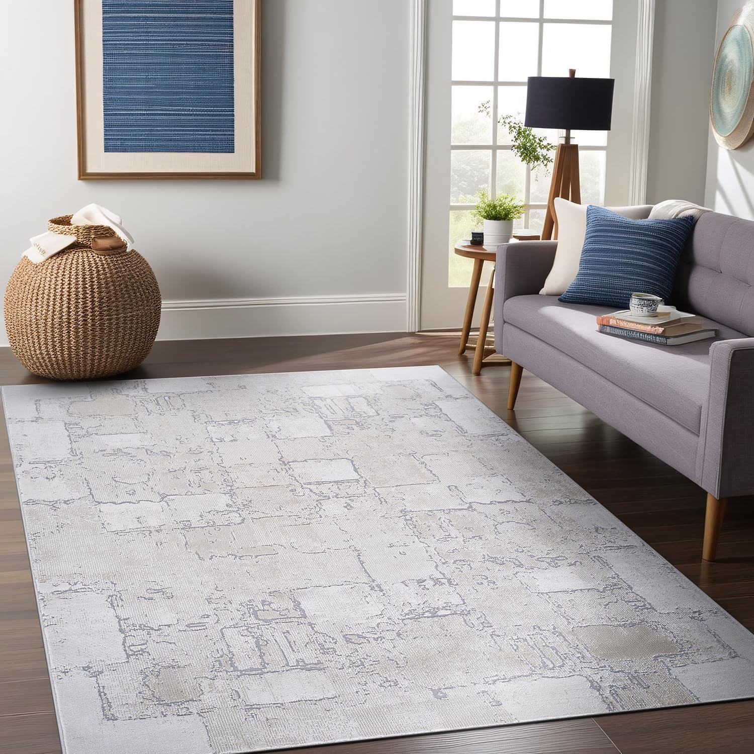 Modern Ultra Soft Vintage Indoor Area Rug 8x10 Beige Y63774
