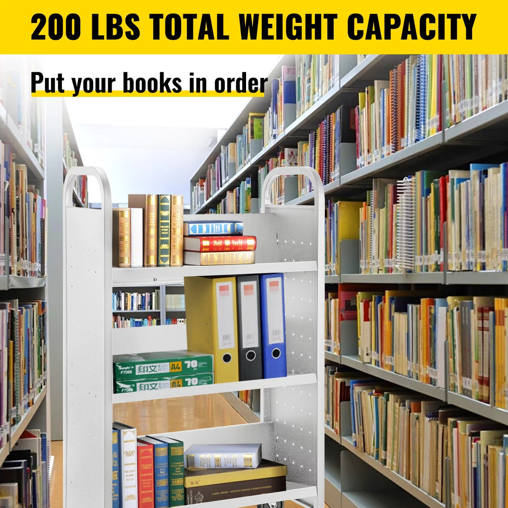Book Cart Library Cart with V-Shaped Shelves, White M8451