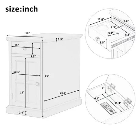 Vintage End Table with USB Ports and Drawer A90728