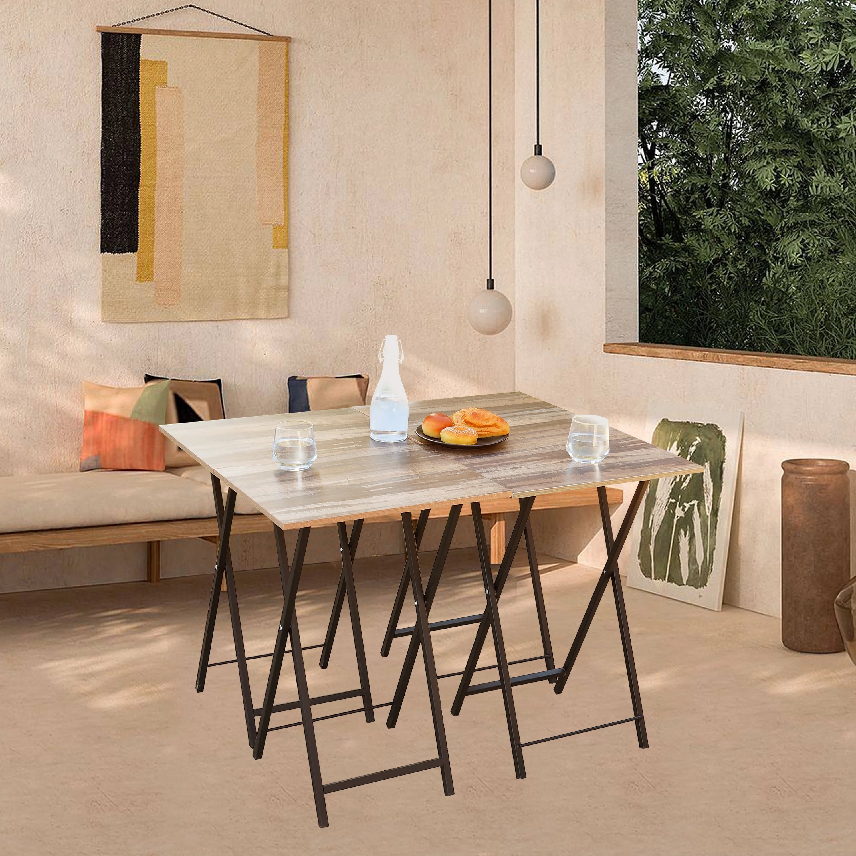 Folding TV Dinner Tables with Stand, Set of 4 for Small Spaces B1477