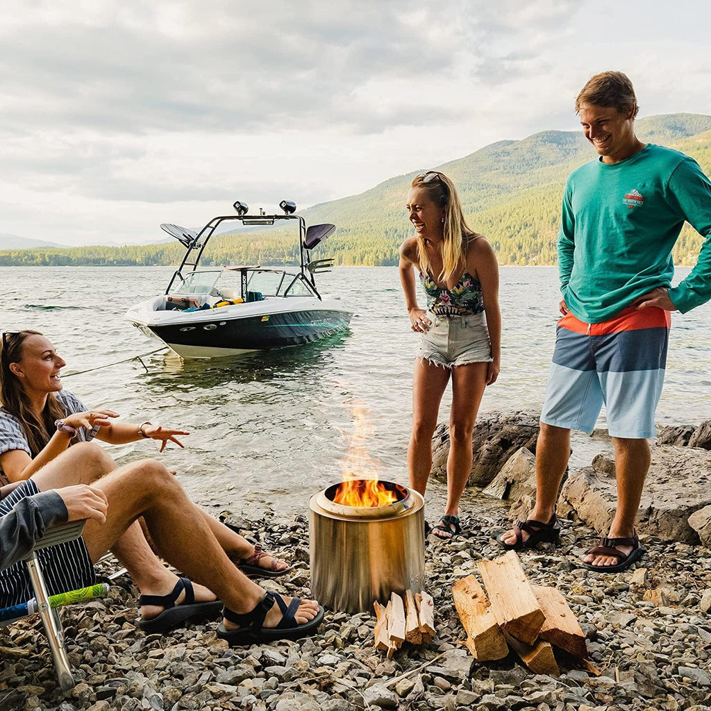 Smokeless Fire Pit, 15 Inch Portable Stainless Steel Outdoor Fireplace with Carry Case R961456