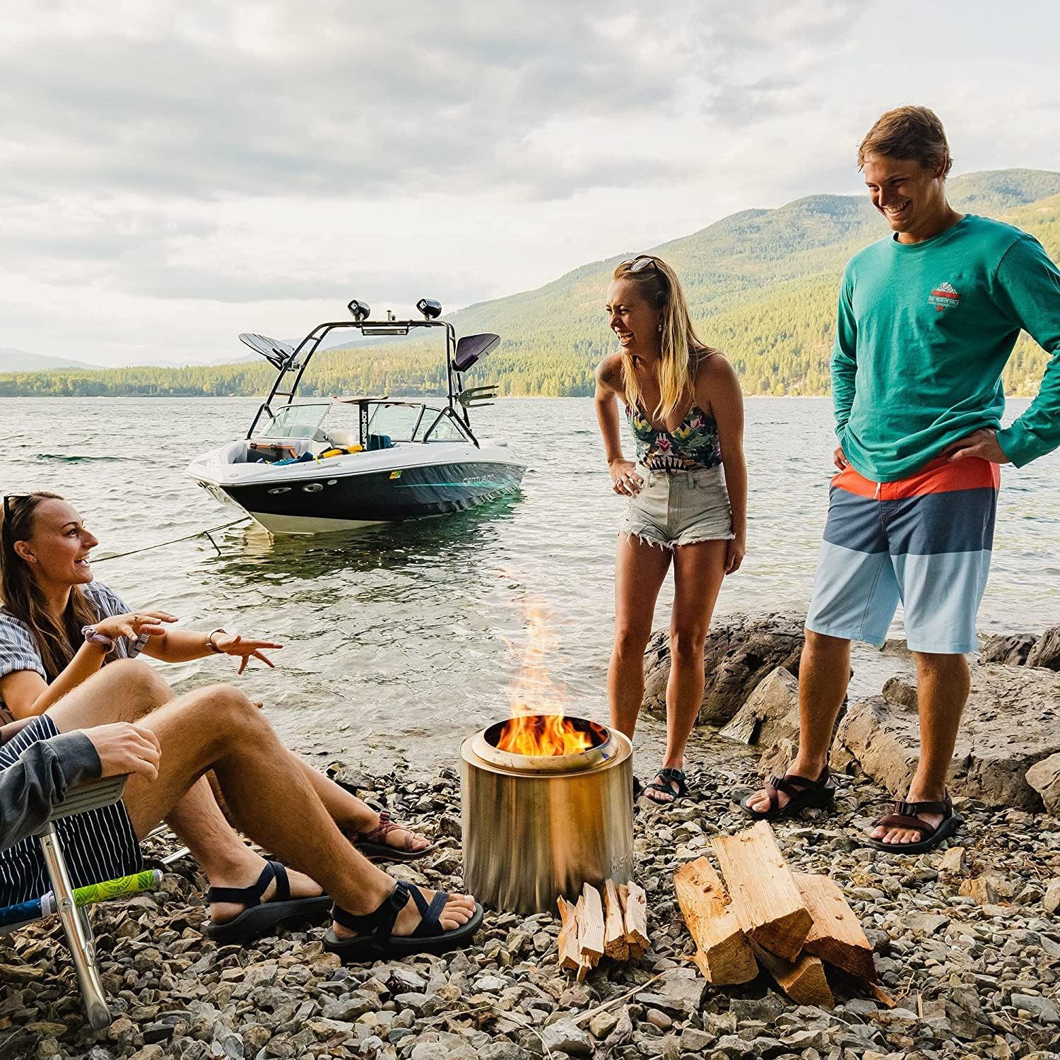 Smokeless Fire Pit, 15 Inch Portable Stainless Steel Outdoor Fireplace with Carry Case R961456