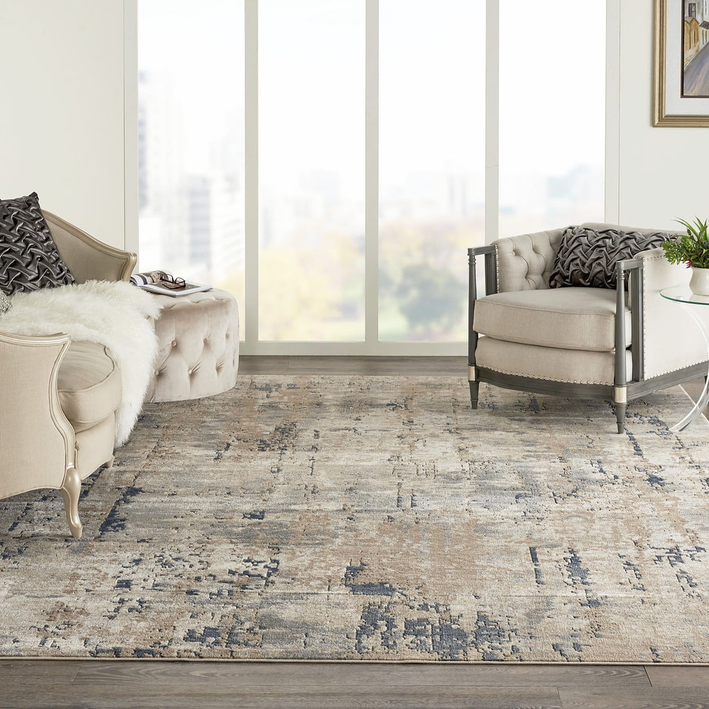 Abstract Distressed Beige/Grey Area Rug 10' x 14' O5213