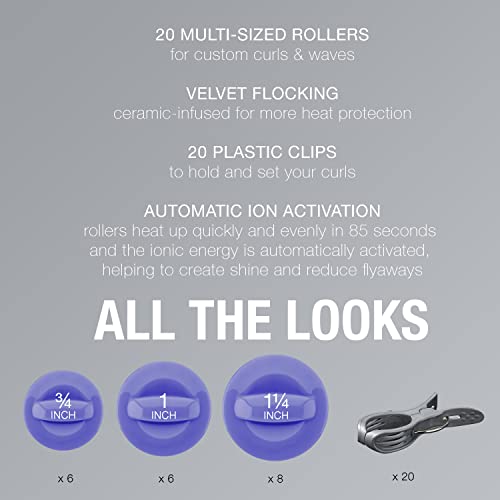 Ceramic Flocked Hot Roller Set with Cord Reel and 20 Hair Rollers Z9098